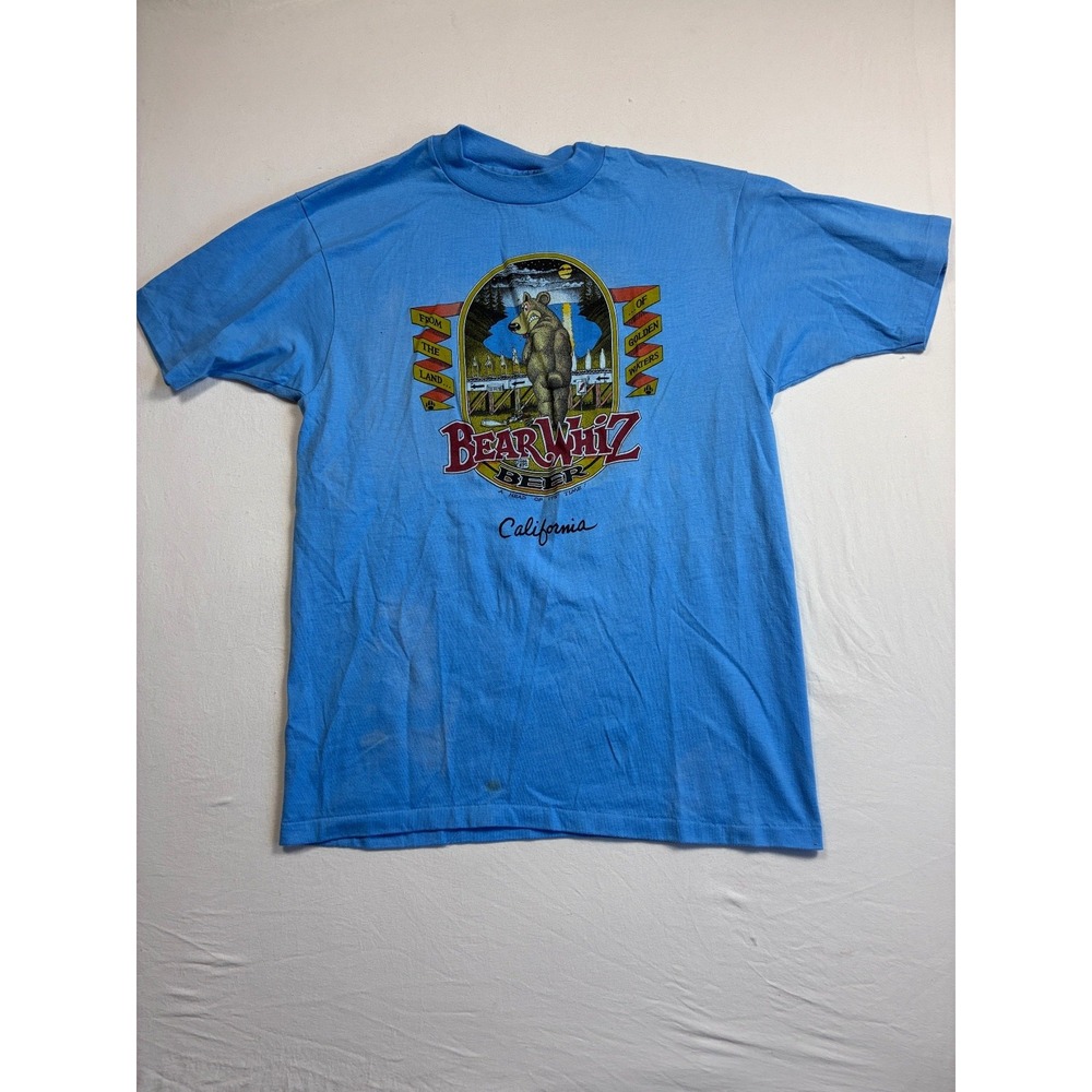 Vintage Bear Whiz Beer Graphic T Shirt Blue California Bear Short Sleeve Medium